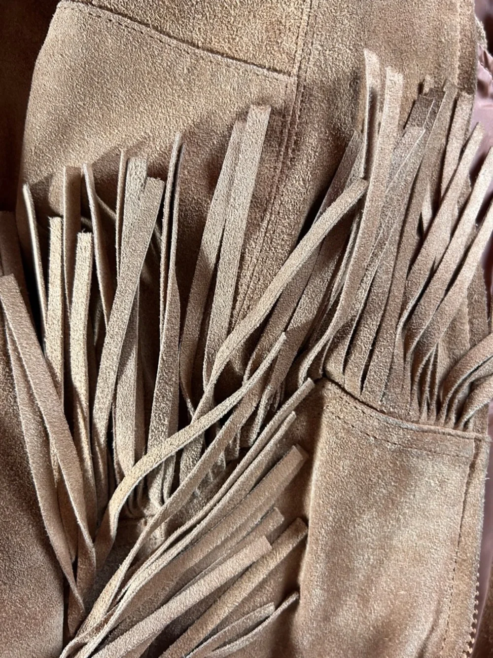 Suede Fringe Zip-Up Jacket in Tan - Picture 9 of 9